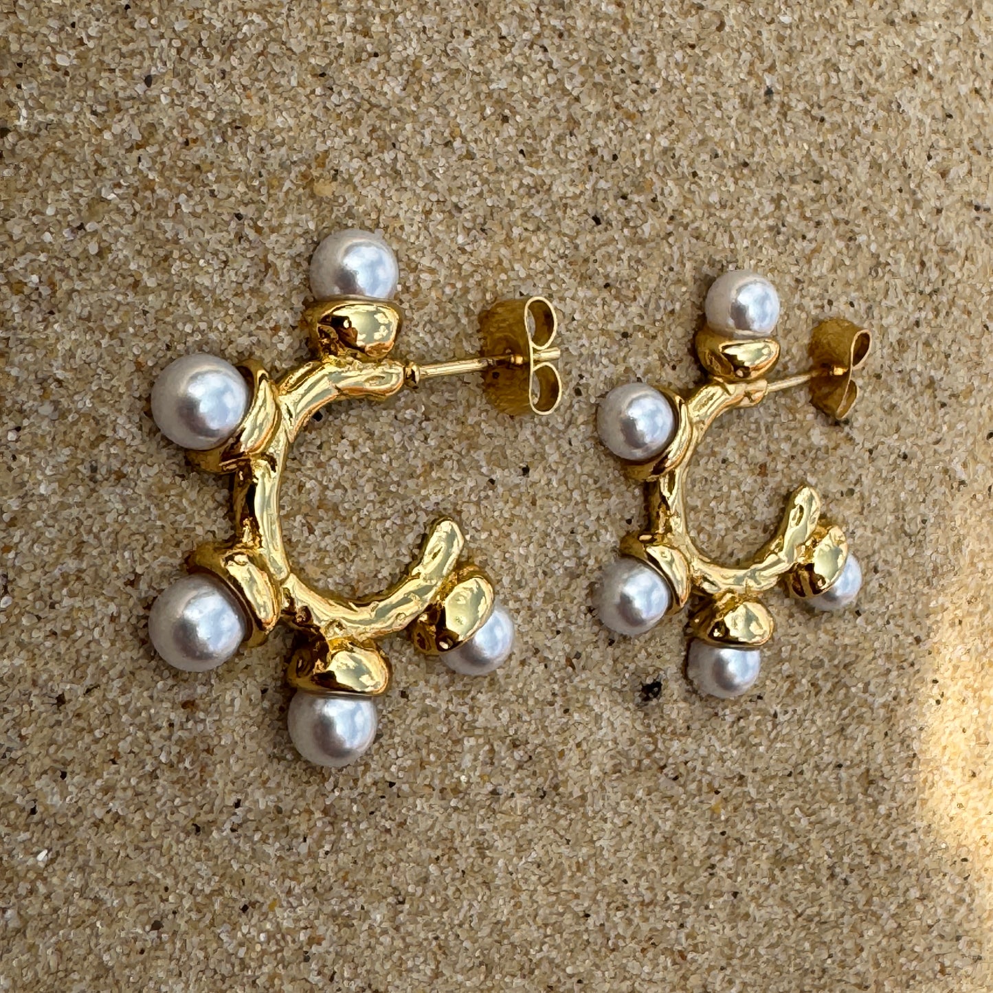 Pearl Bubble Gold Plated Hoop Earrings