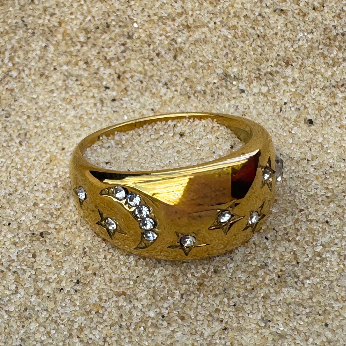Celestial Gold Stars and Moons Ring