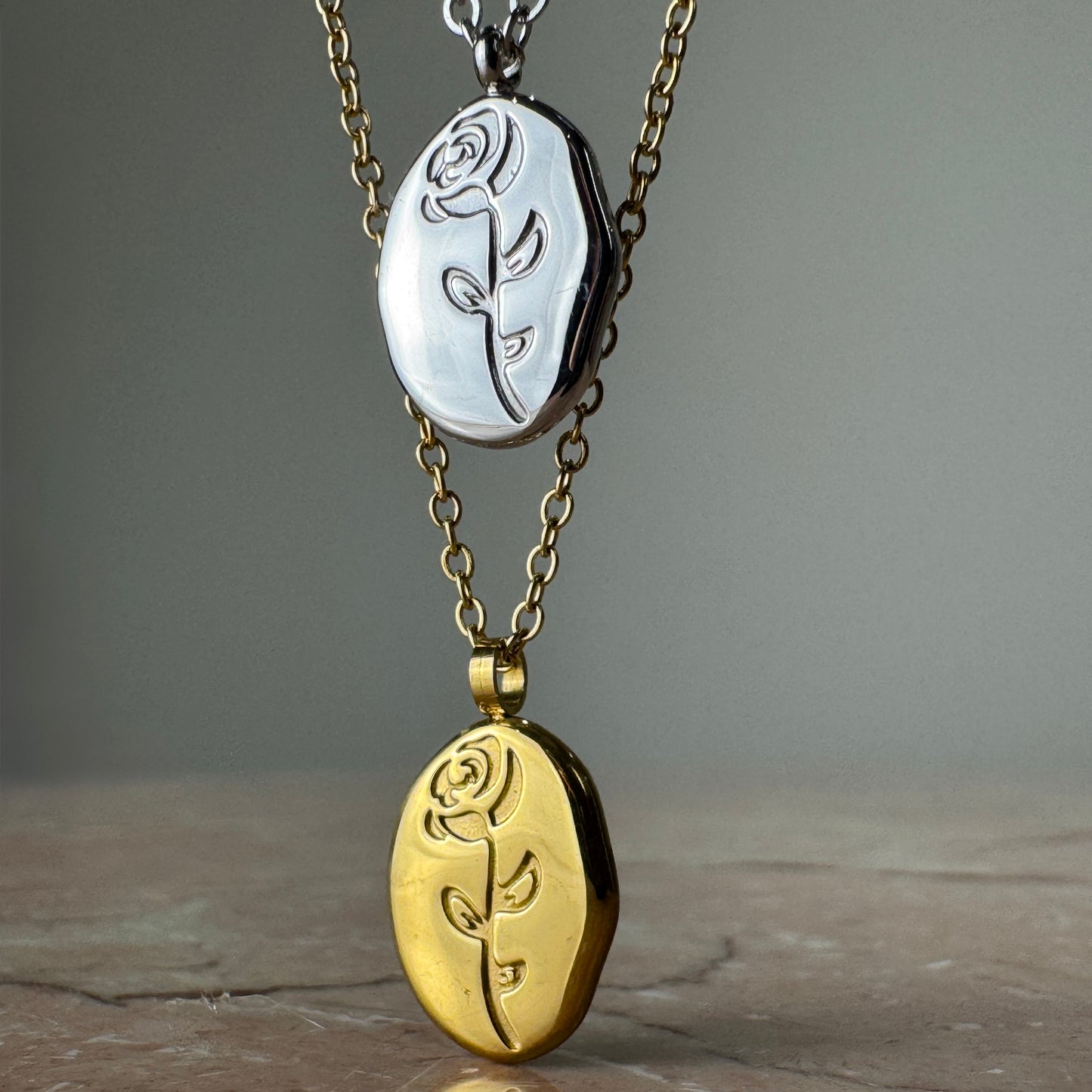 Rose Pendant Necklace in Gold or Silver