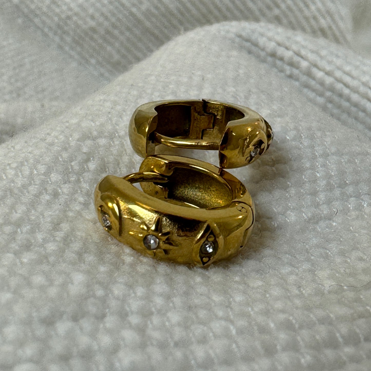 Gold Plated Evil Eye Chunky Huggies from Jessica Rose jewellery