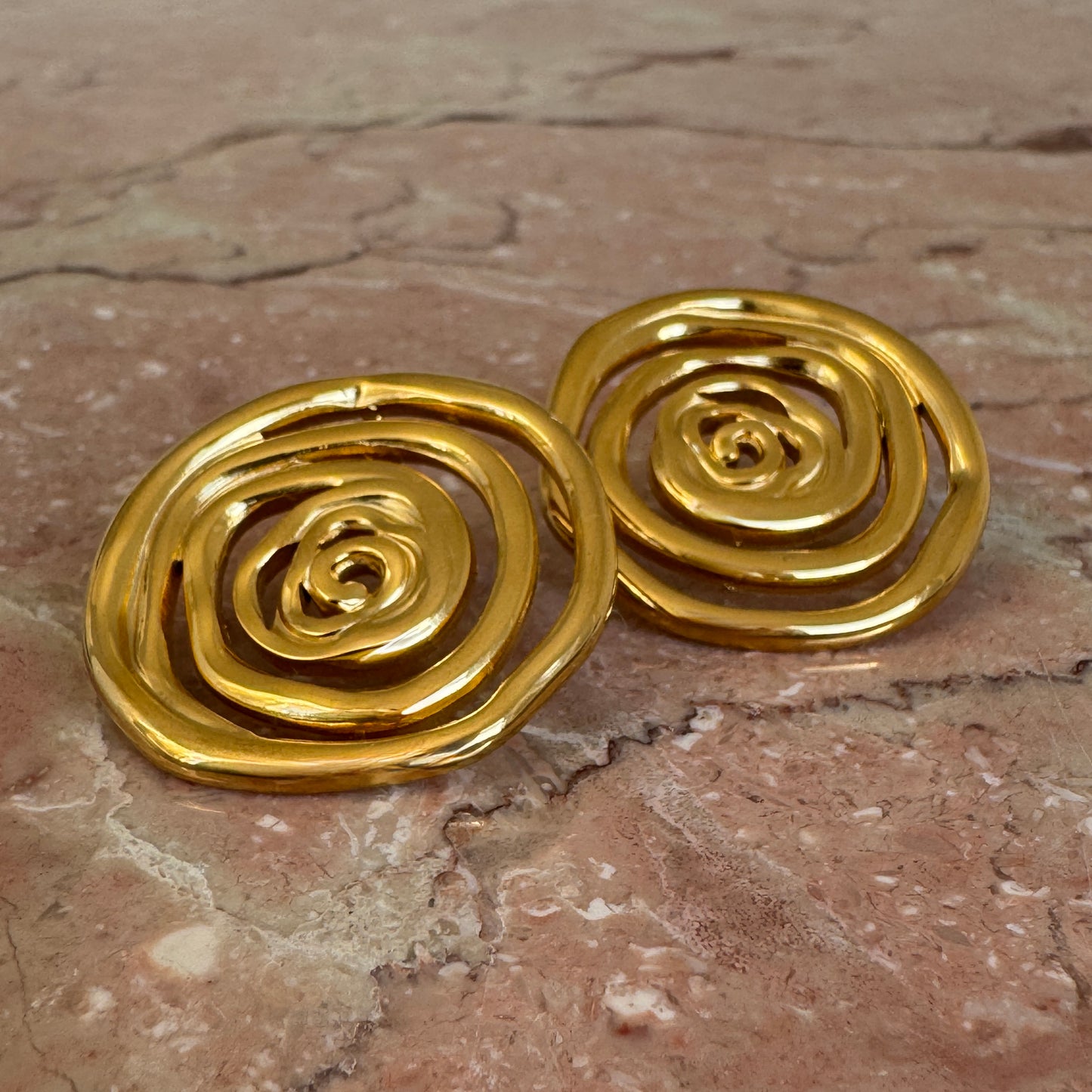 Gold Plated Rose Spiral Stud Earrings