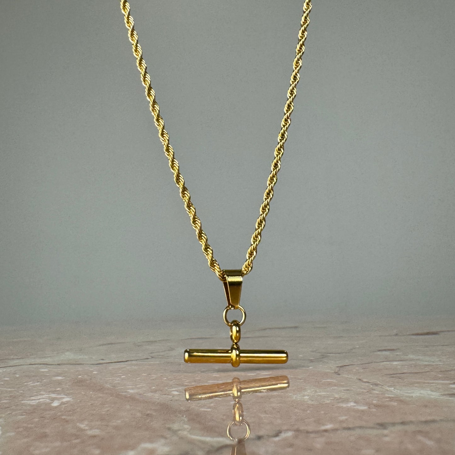Gold Plated T-Bar Twist Chain Necklace