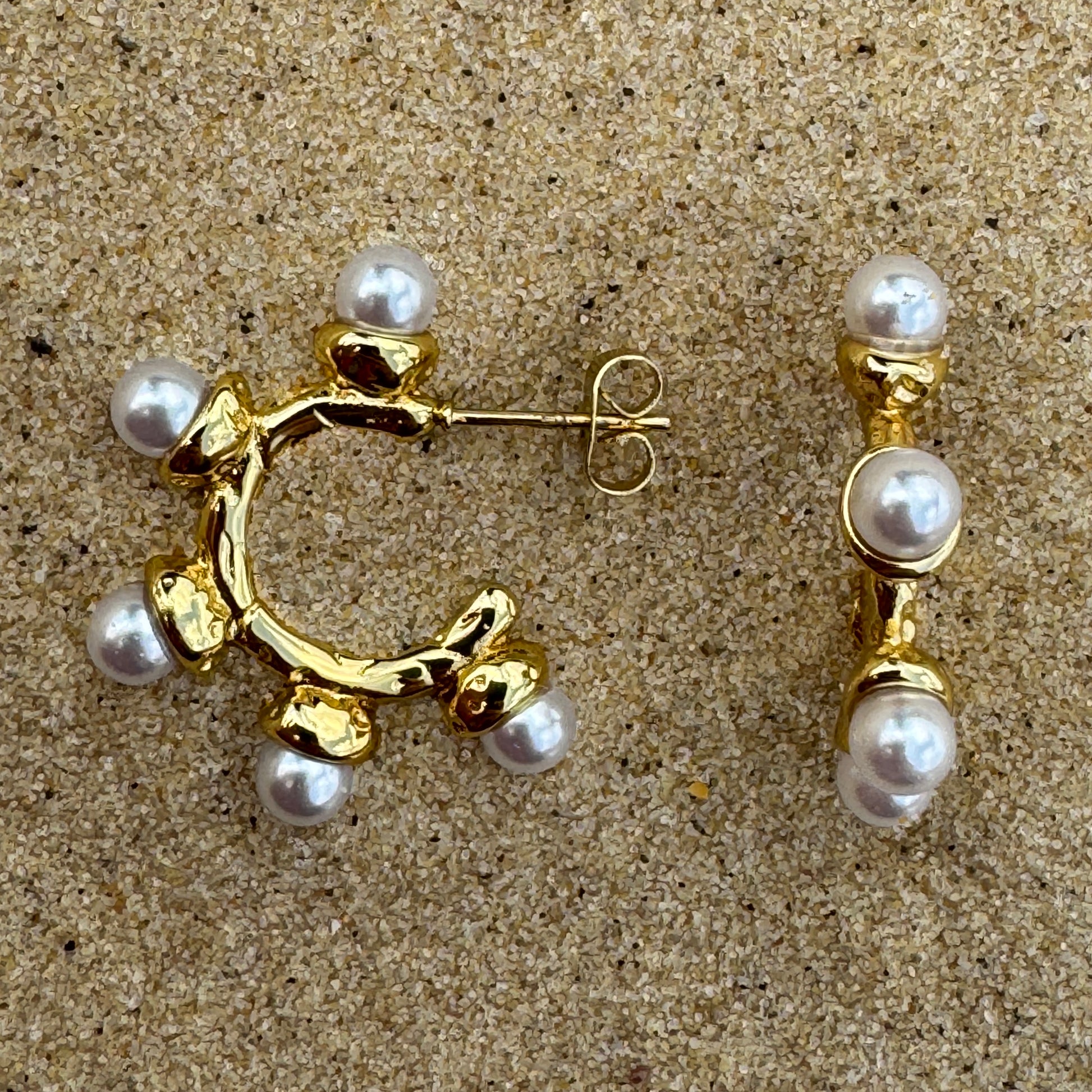 Pearl Bubble Gold Plated Hoop Earrings 