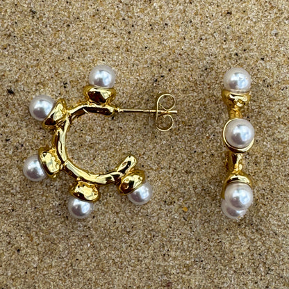 Pearl Bubble Gold Plated Hoop Earrings 