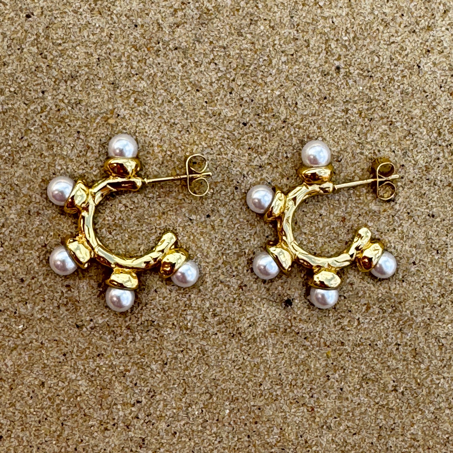 Pearl Bubble Gold Plated Hoop Earrings 