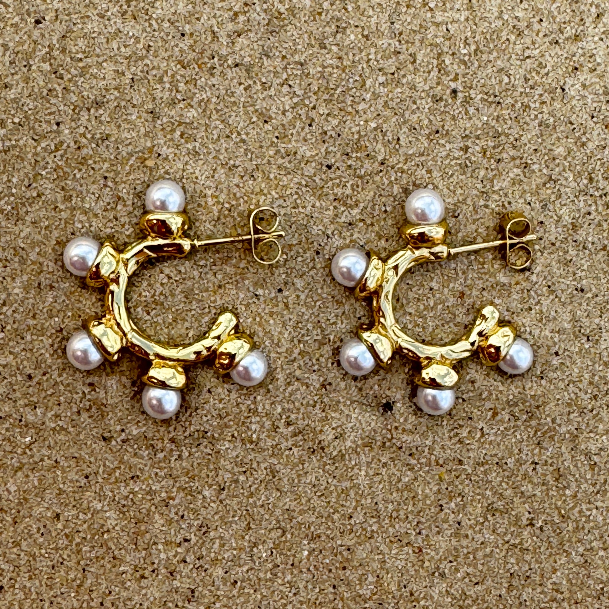 Pearl Bubble Gold Plated Hoop Earrings 