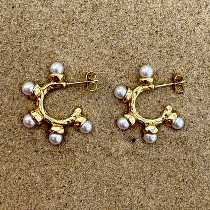 Pearl Bubble Gold Plated Hoop Earrings 