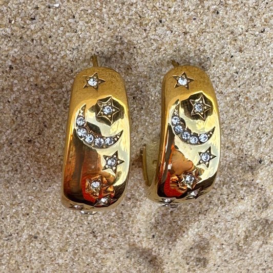 Celestial Gold Stars and Moons Earrings