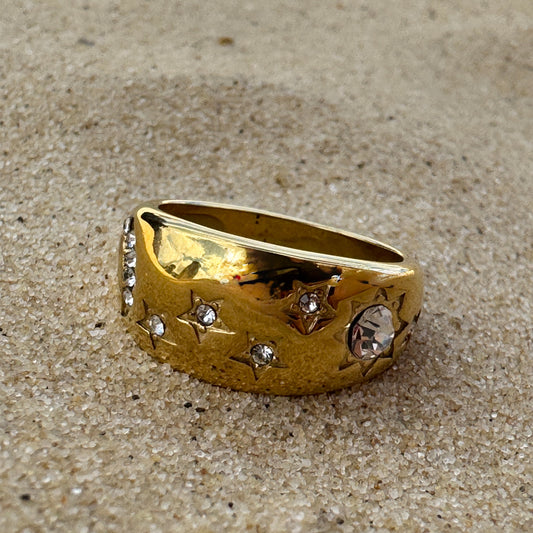 Celestial Gold Stars and Moons Ring