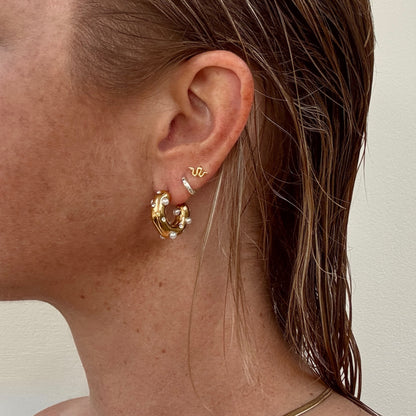 Gem and Pearl 18k Gold Plated Chunky C-Shape Earrings