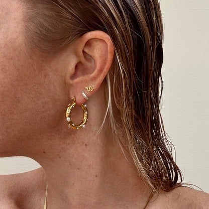 Gem and Pearl 18k Gold Plated Hoop Earrings