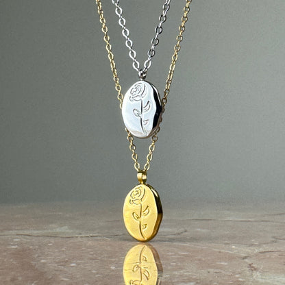 Rose Pendant Necklace in Gold or Silver