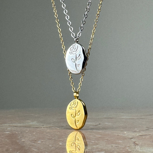 Rose Pendant Necklace in Gold or Silver