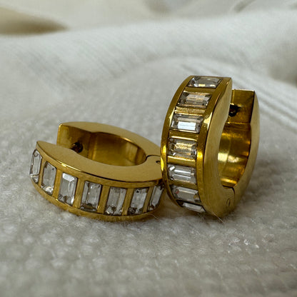 Gold Plated Baguette Cut Zircon Huggies from Jessica Rose jewellery