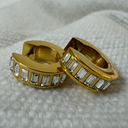 Gold Plated Baguette Cut Zircon Huggies from Jessica Rose jewellery