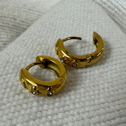 Gold Plated Evil Eye Chunky Huggies with hinge opening 