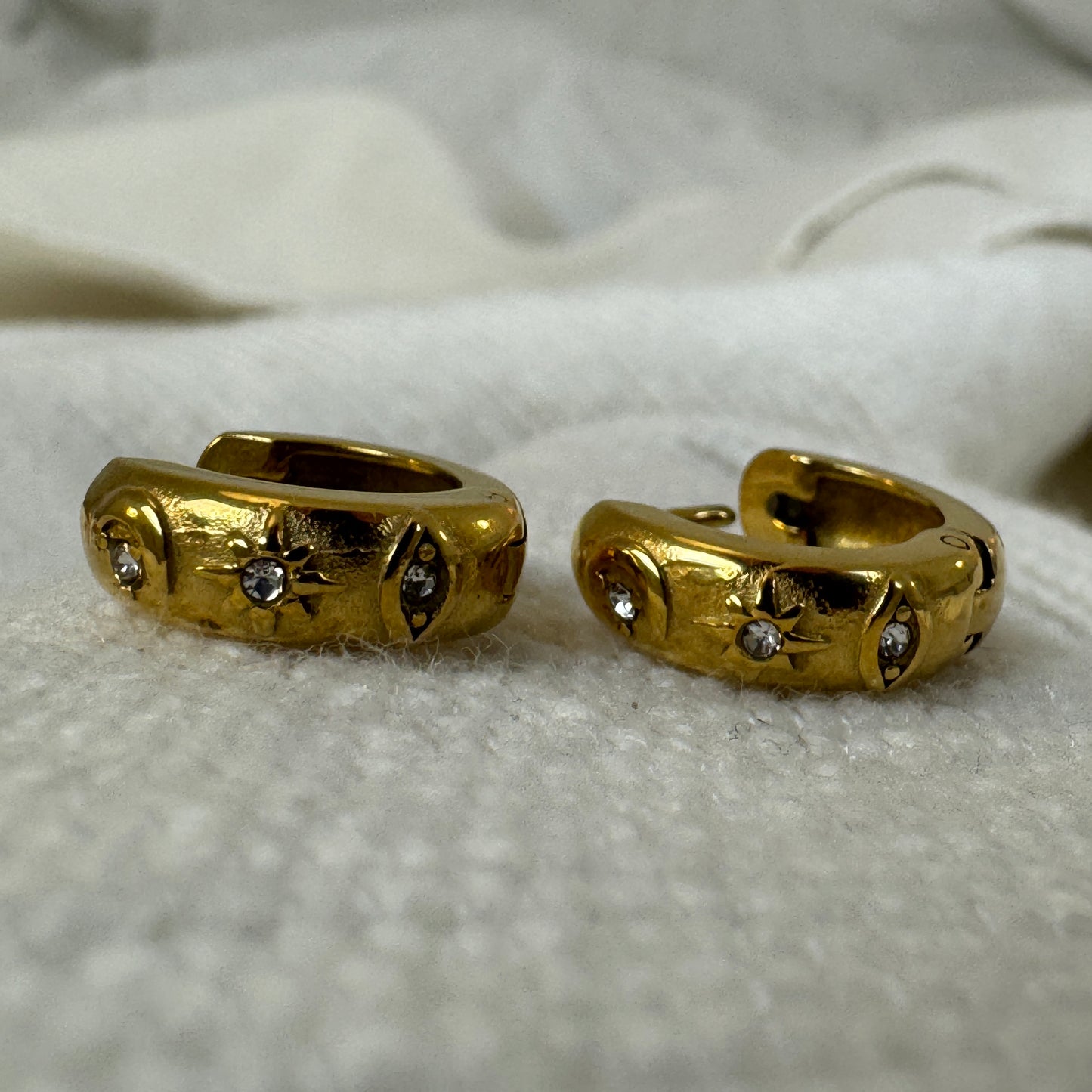 Gold Plated Evil Eye Chunky Huggies with hinge opening