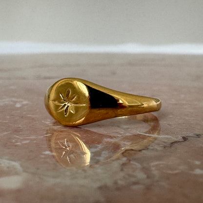 Gold Plated Eight Point Star Signet Ring
