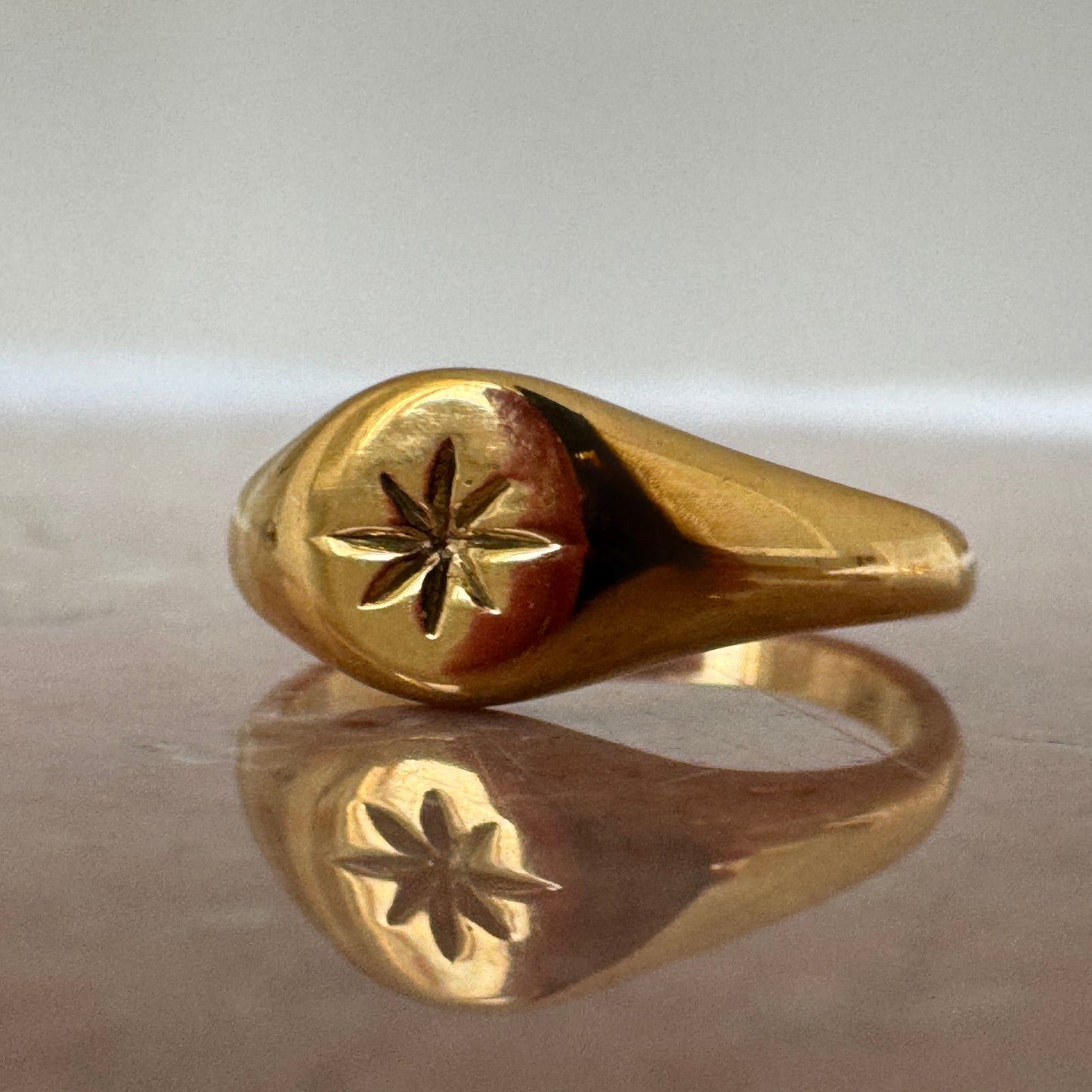 Gold Plated Eight Point Star Signet Ring from Jessica Rose