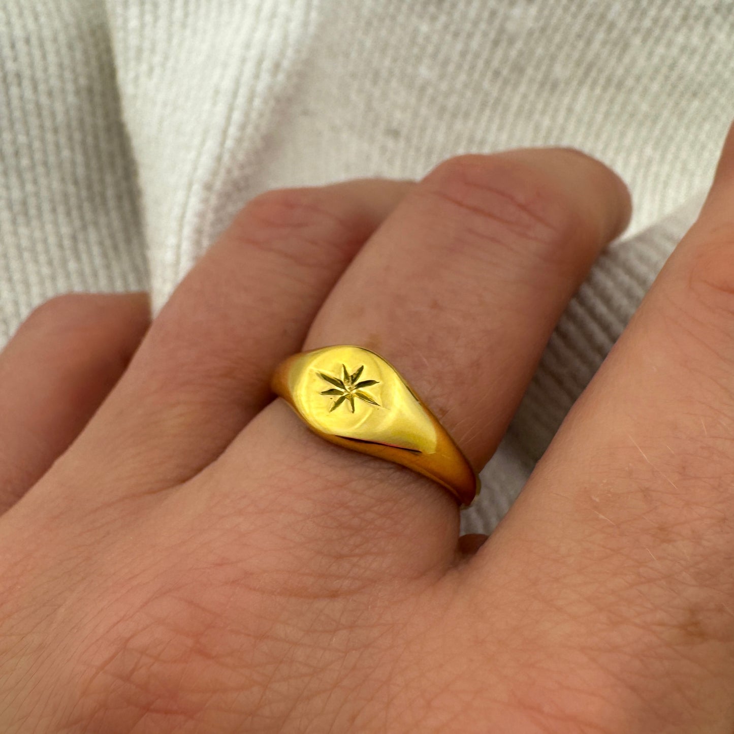 Engraved Eight Pointed Star Signet Ring