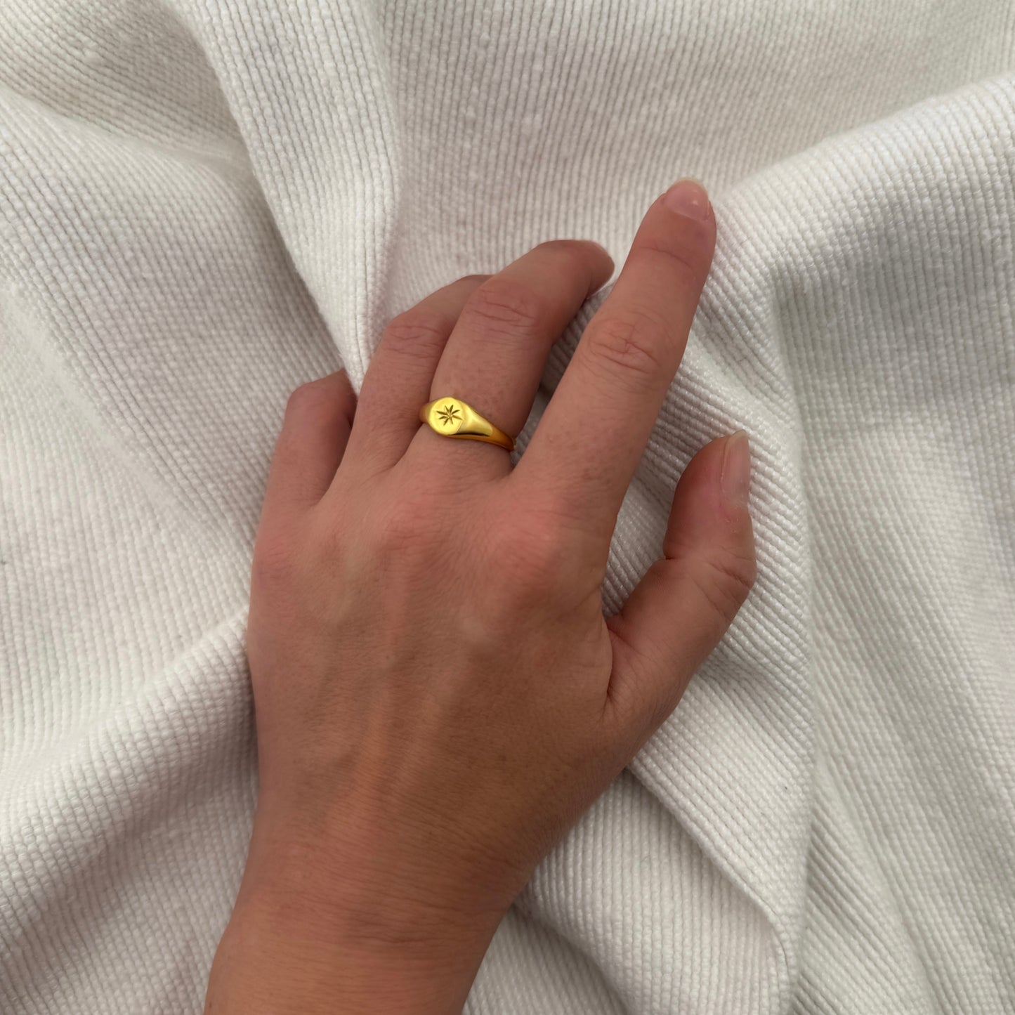 Engraved Eight Pointed Star Signet Ring