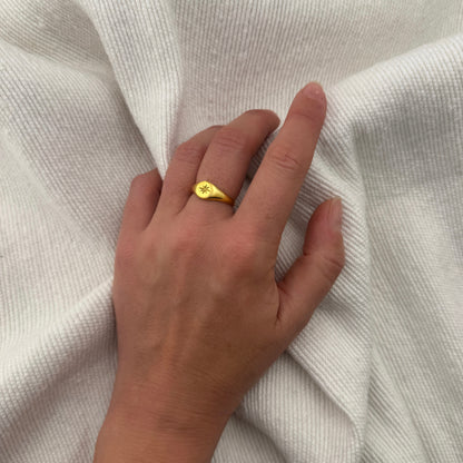 Engraved Eight Pointed Star Signet Ring