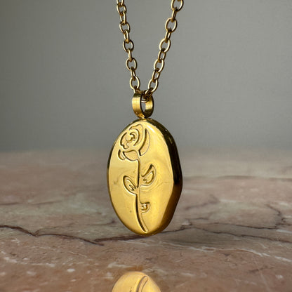 Rose Pendant Necklace in Gold or Silver