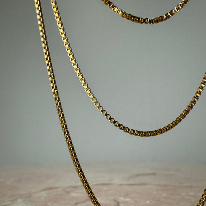 Three Strand Box Chain Necklace in gold