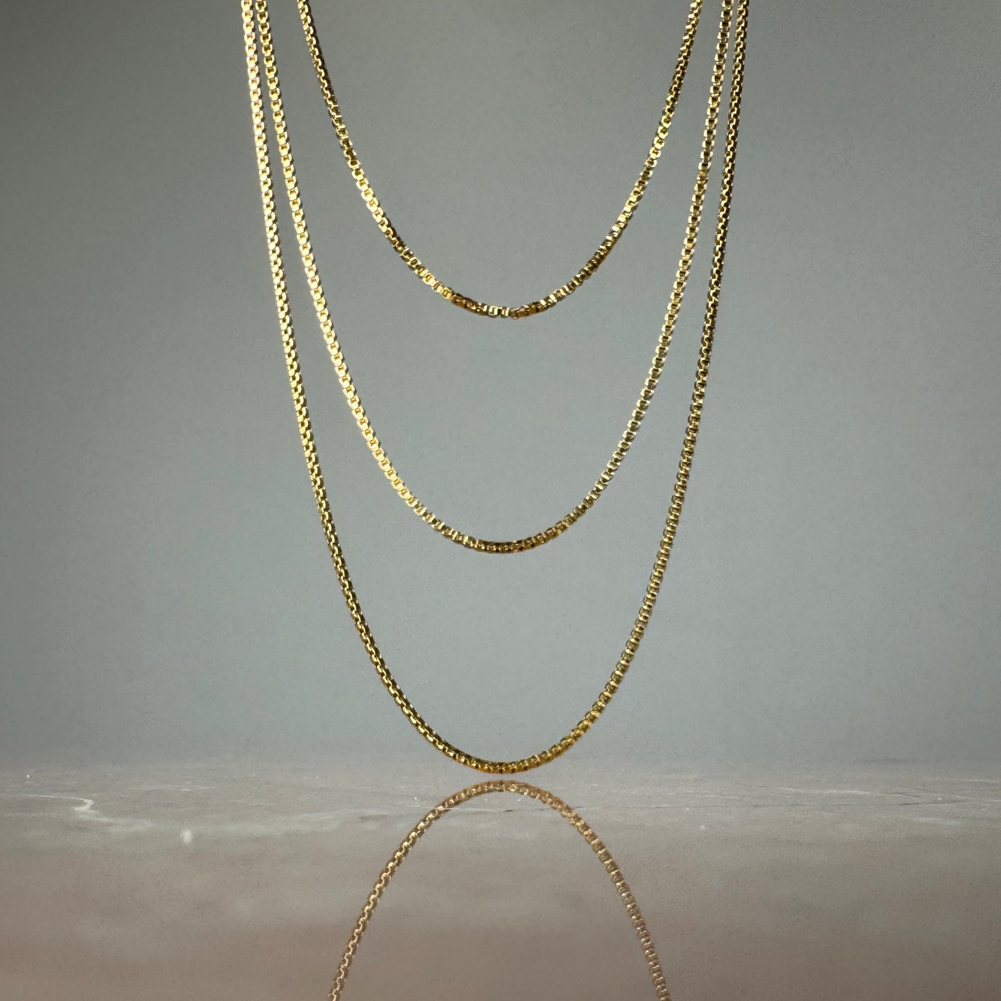 Three Strand Box Chain Necklace in Gold