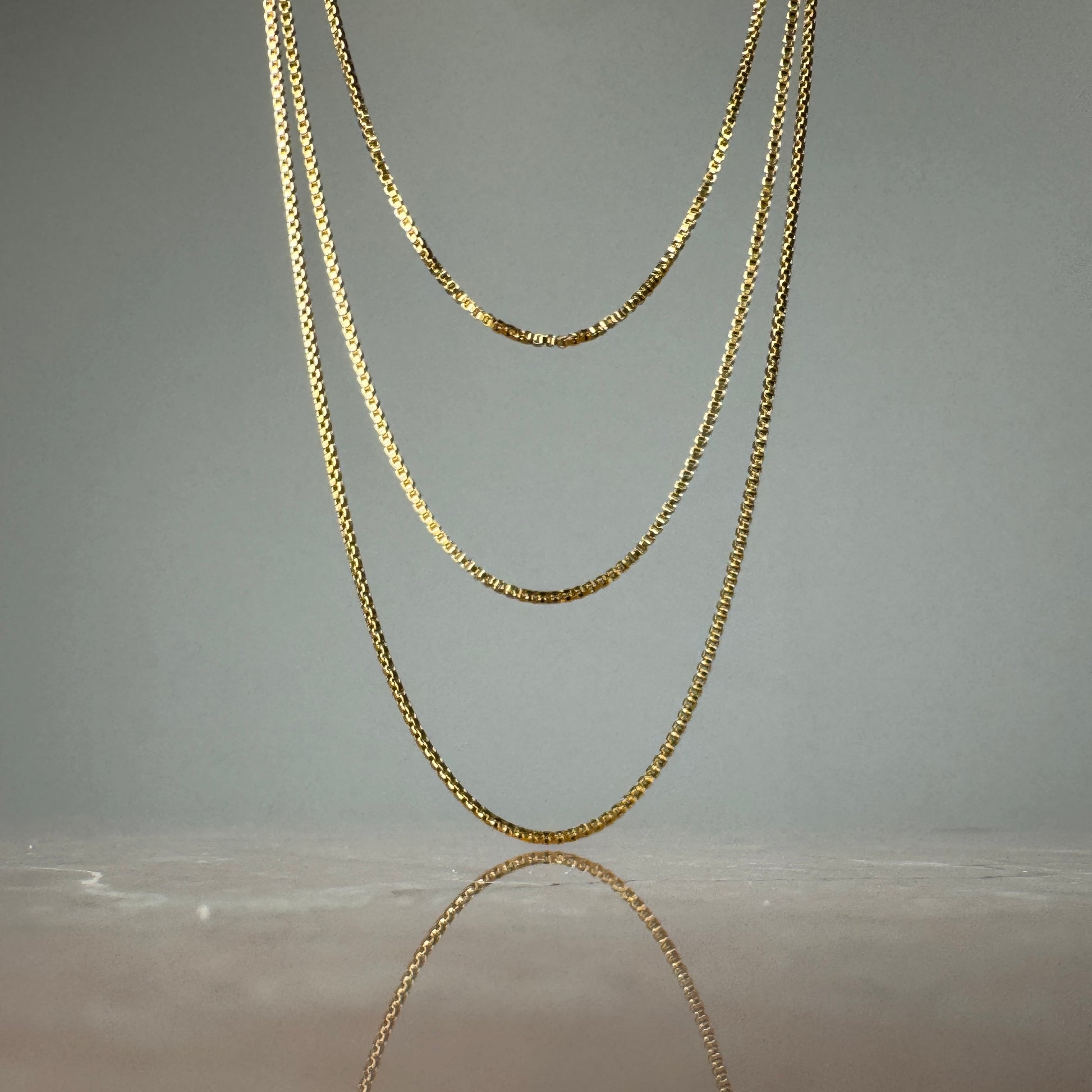 Three Strand Box Chain Necklace in Gold