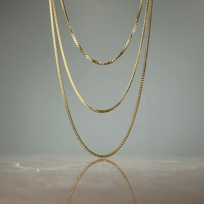 Three Strand Box Chain Necklace in Gold