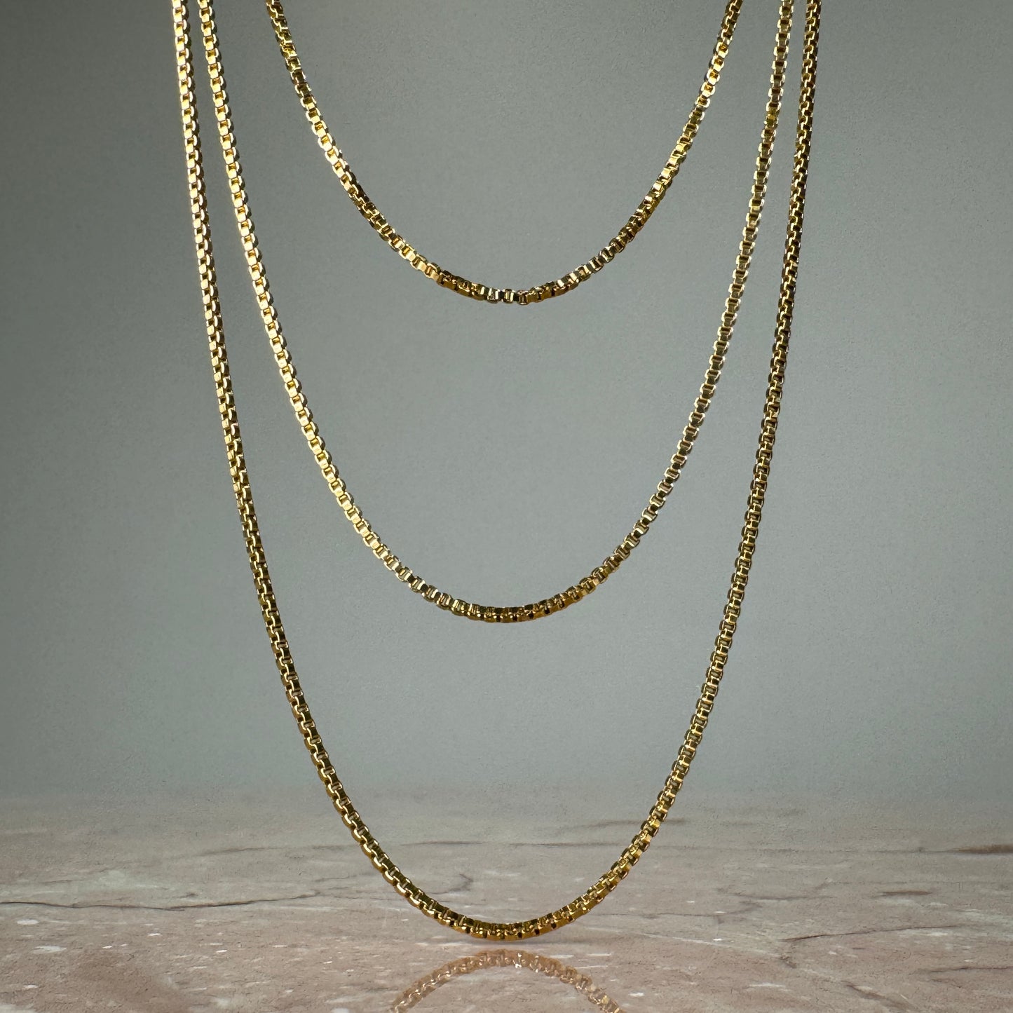 Three Strand Box Chain Necklace in Gold
