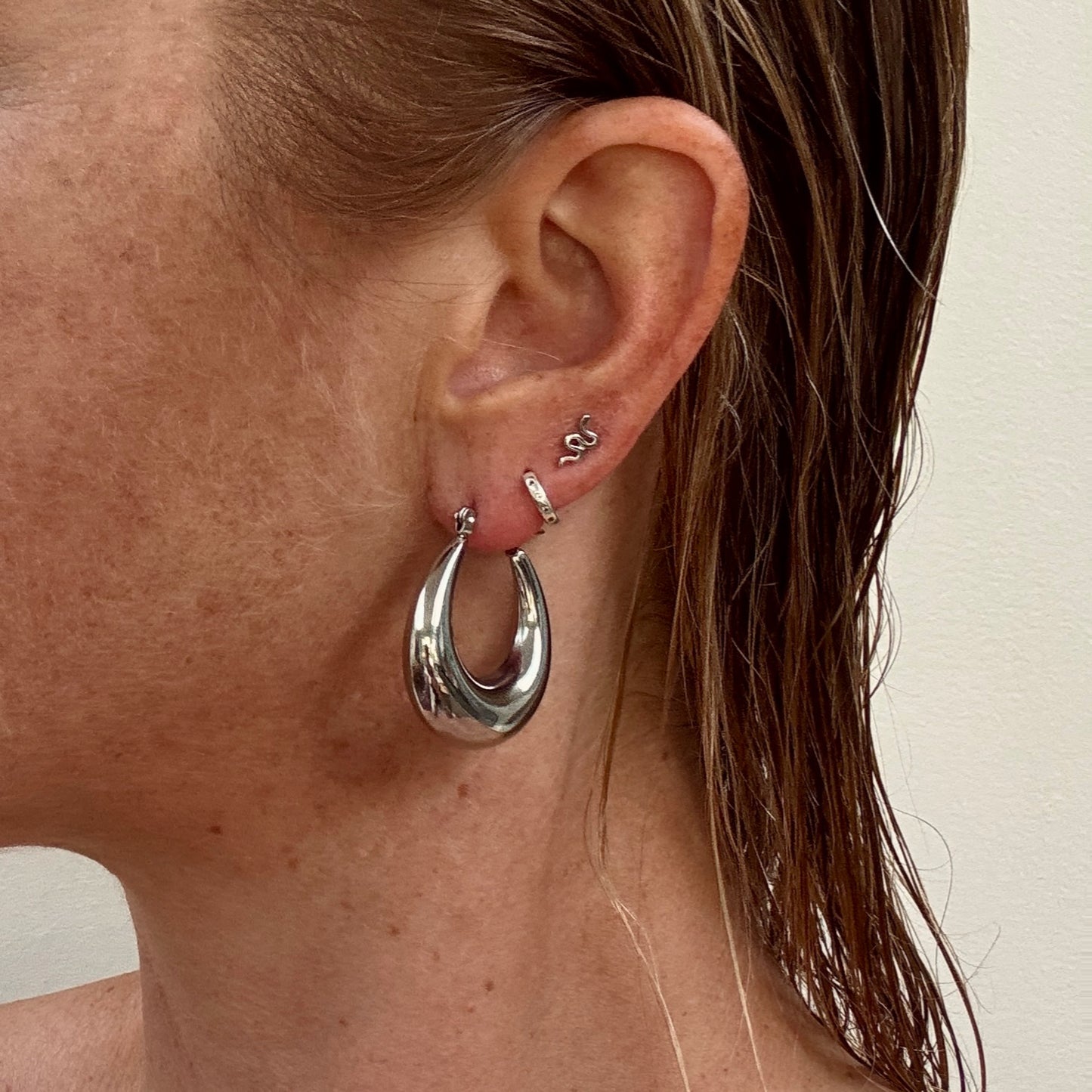 Silver tear drop chunky hoop earrings from Jessica Rose jewellery