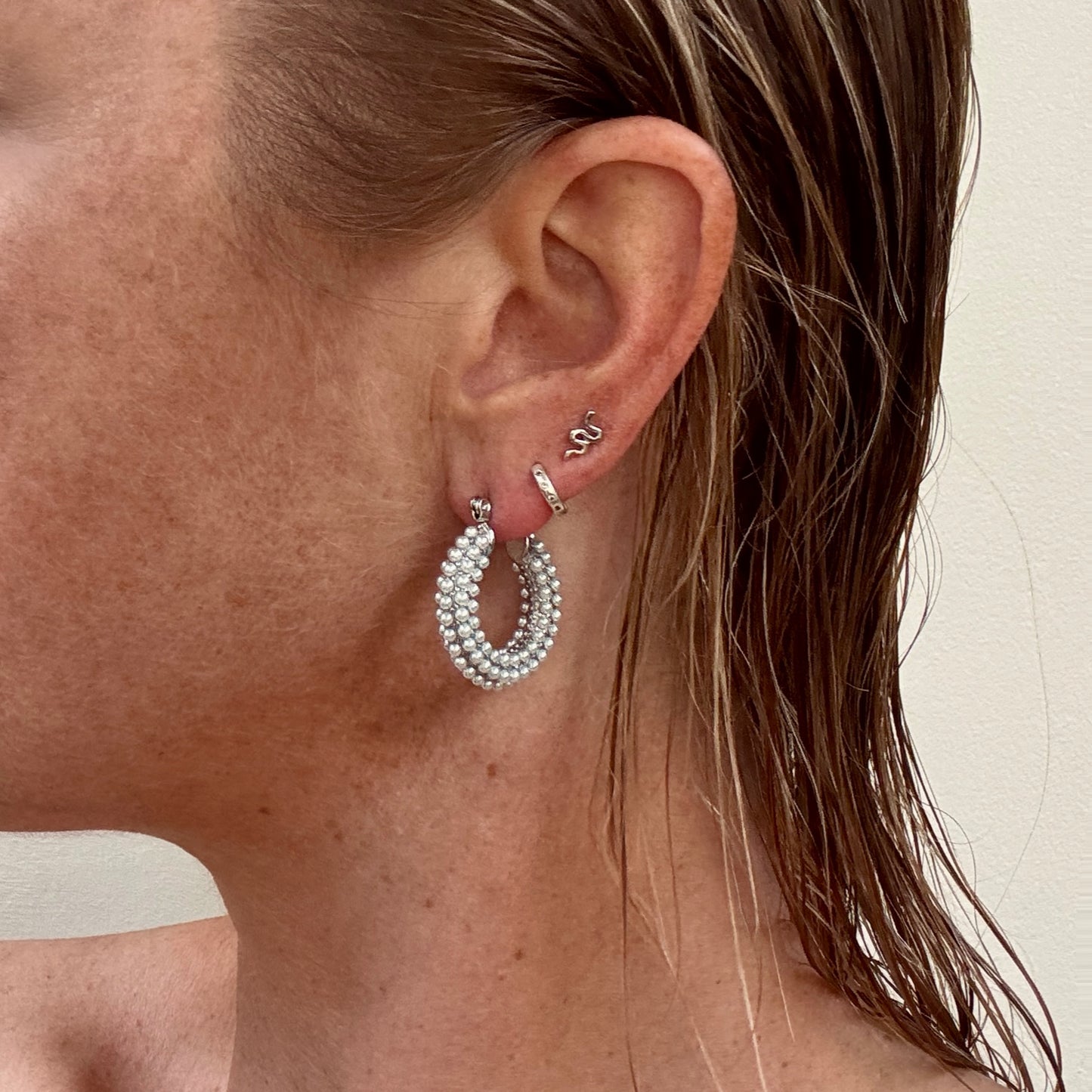 Silver seed pearl cluster hoop earrings from Jessica Rose jewellery