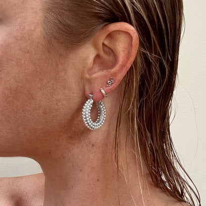 Silver seed pearl cluster hoop earrings from Jessica Rose jewellery