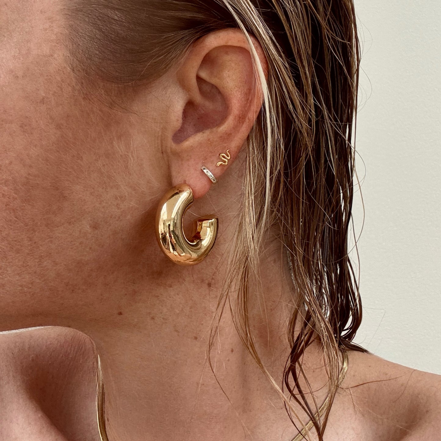 Large Chunky C-Shape 18k Gold Plated Earrings