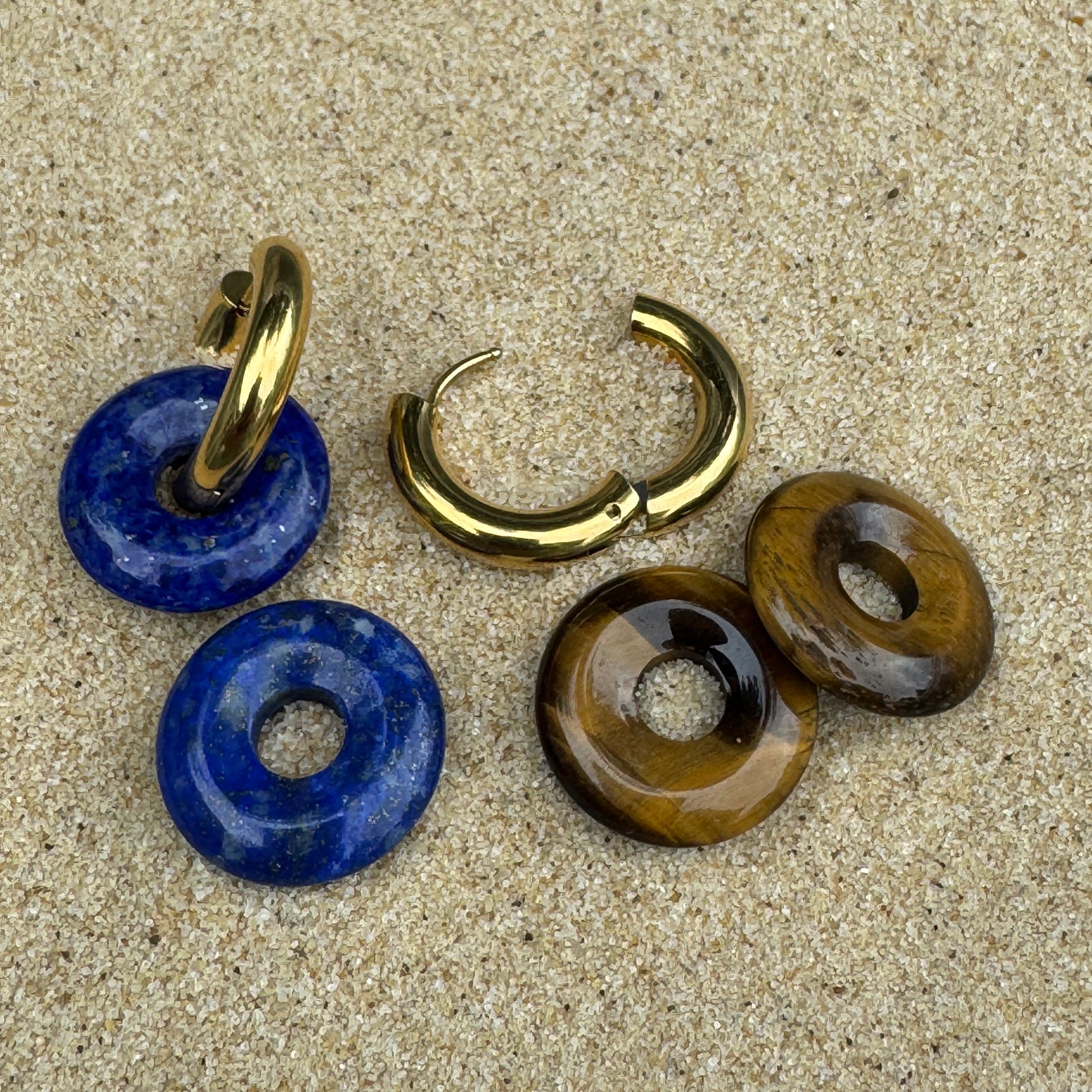 Large 18mm lapis lazuli and tiger's eye crystal beads for double hoop huggie earrings