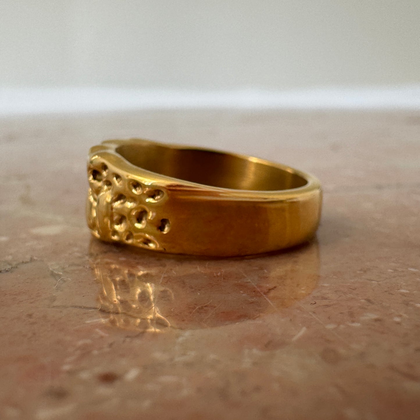 Gold Plated Thick Molten Irregular Ring Side