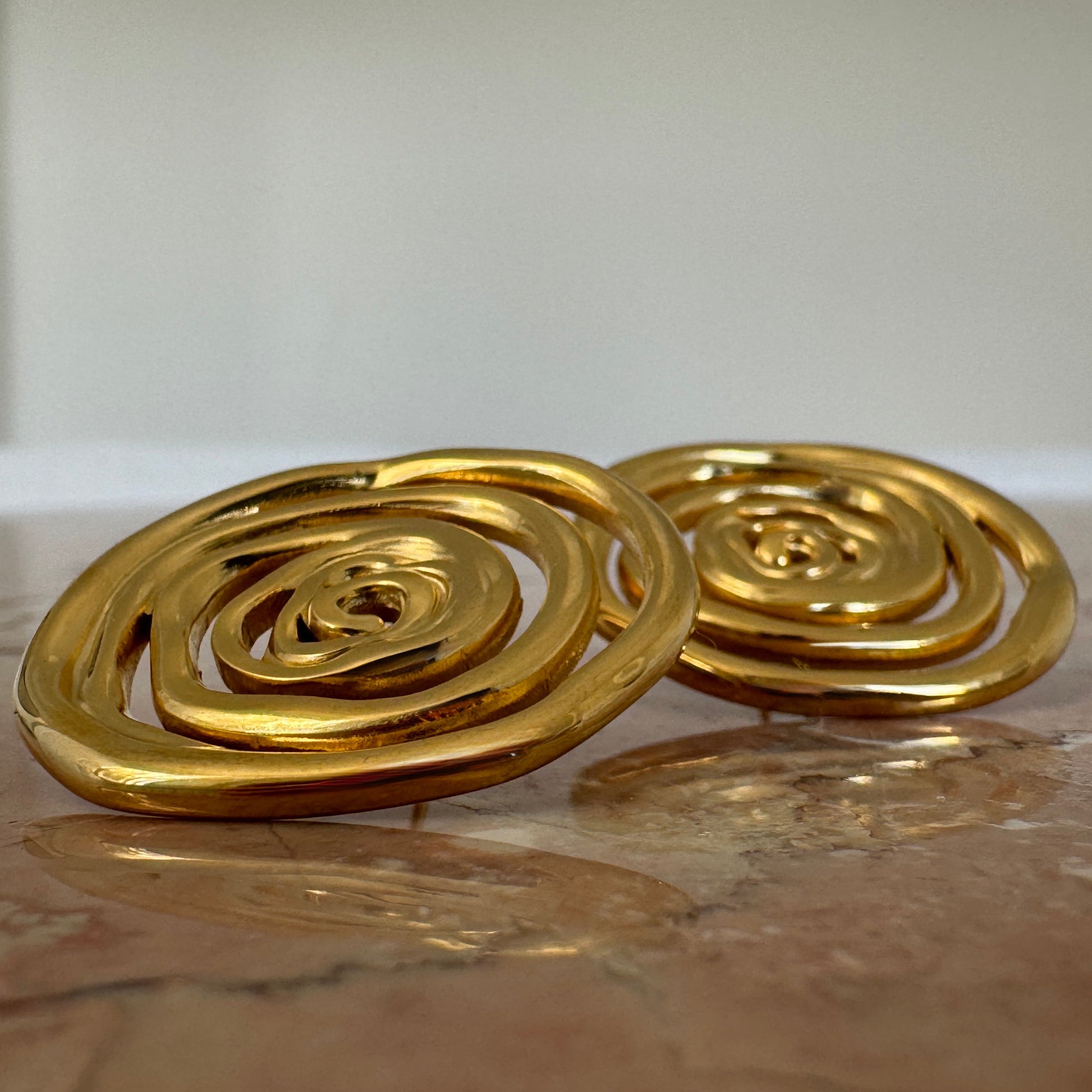 Gold Plated Rose Spiral Stud Earrings