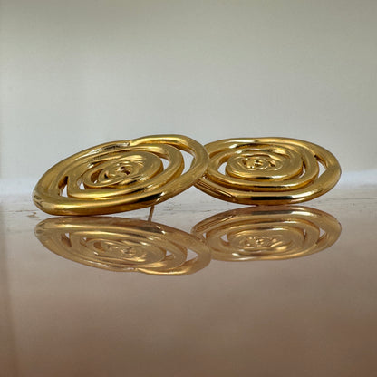 Gold Plated Rose Spiral Stud Earrings