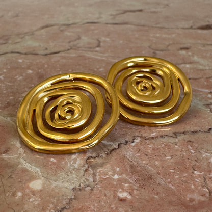 Gold Plated Rose Spiral Stud Earrings