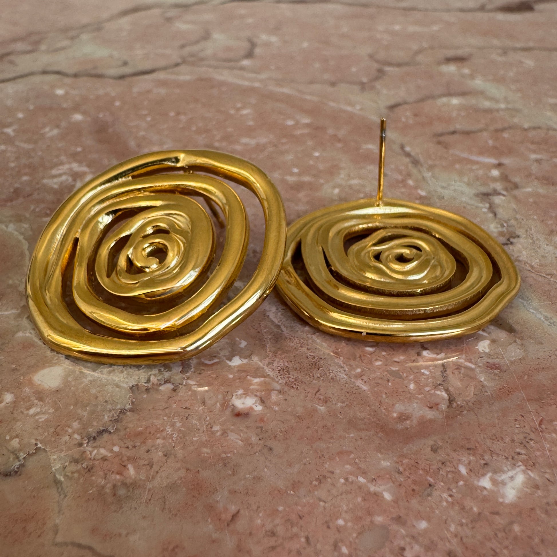 Gold Plated Rose Spiral Stud Earrings