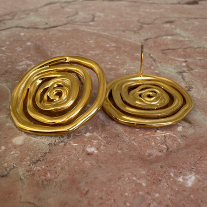 Gold Plated Rose Spiral Stud Earrings