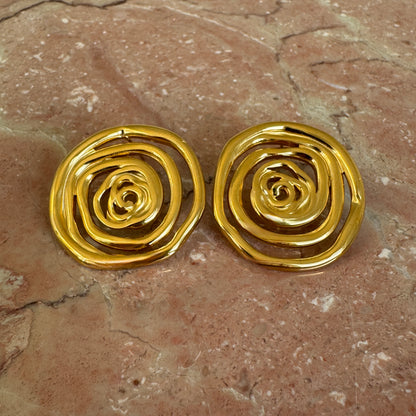 Gold Plated Rose Spiral Stud Earrings