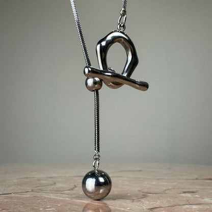 Adjustable Molten T-Bar Snake Chain Pendant in silver