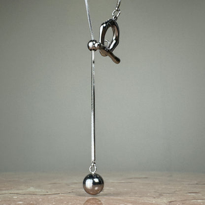 Adjustable Molten T-Bar Snake Chain Pendant in silver