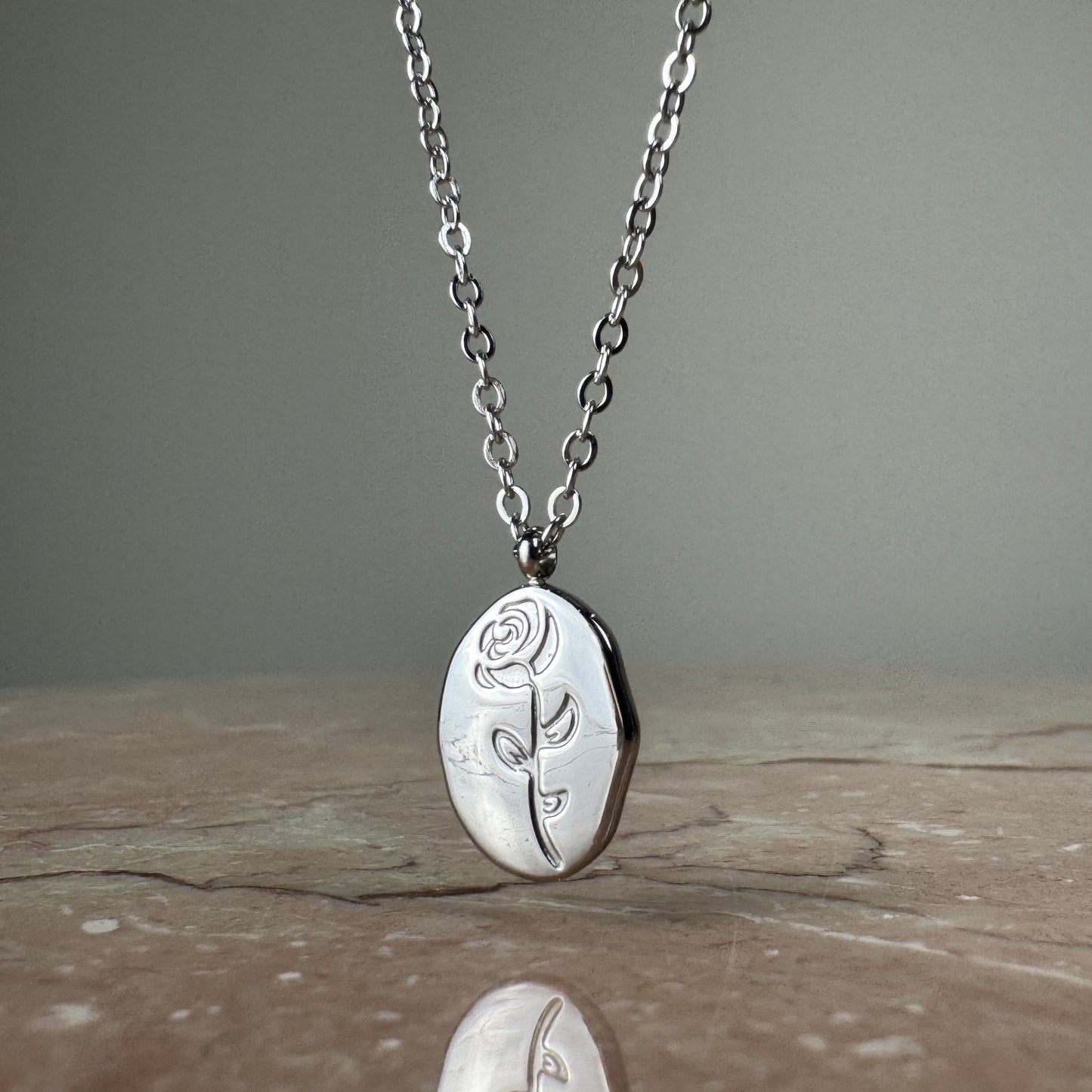 Rose Pendant Necklace in Gold or Silver