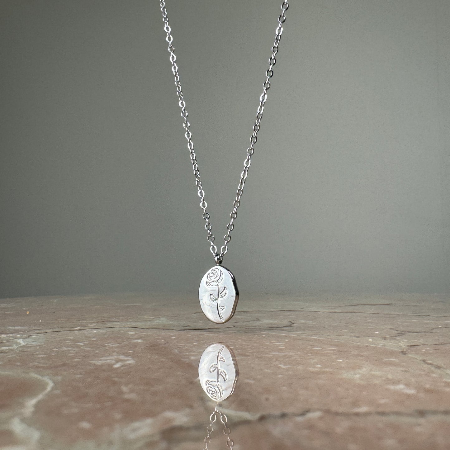 Rose Pendant Necklace in Gold or Silver