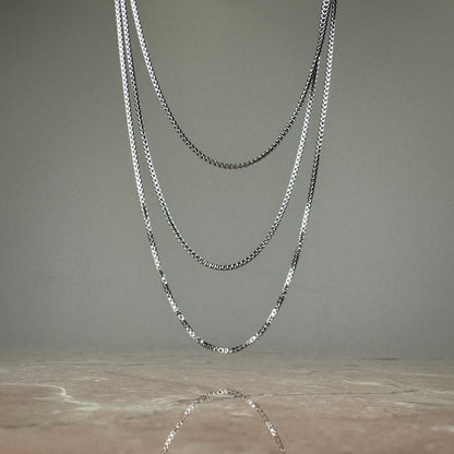 Three Strand Box Chain Necklace in Silver 