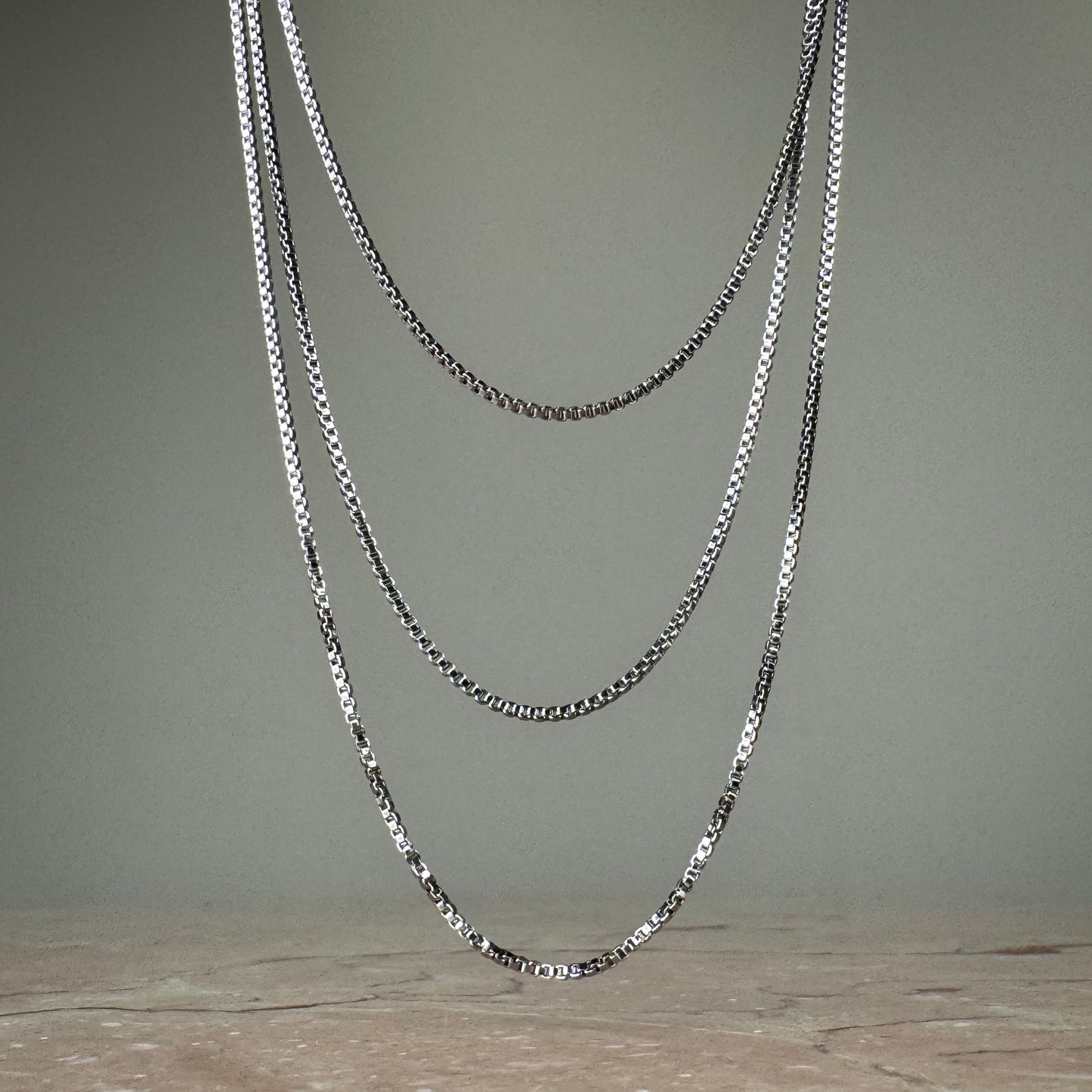 Three Strand Box Chain Necklace in Silver 